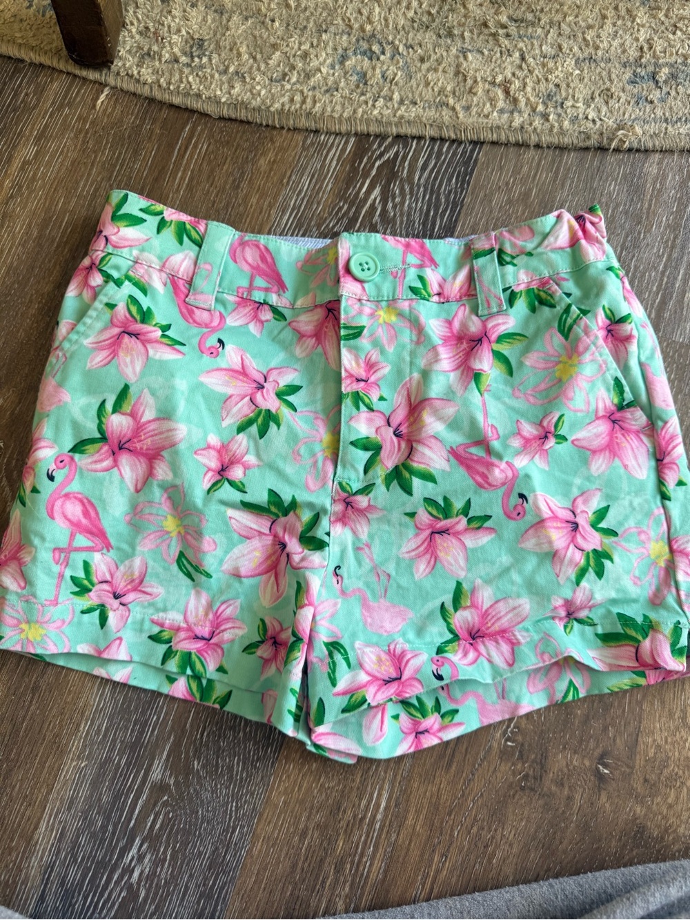 crown & ivy Kids Mint Green Flamingo Print Shorts
